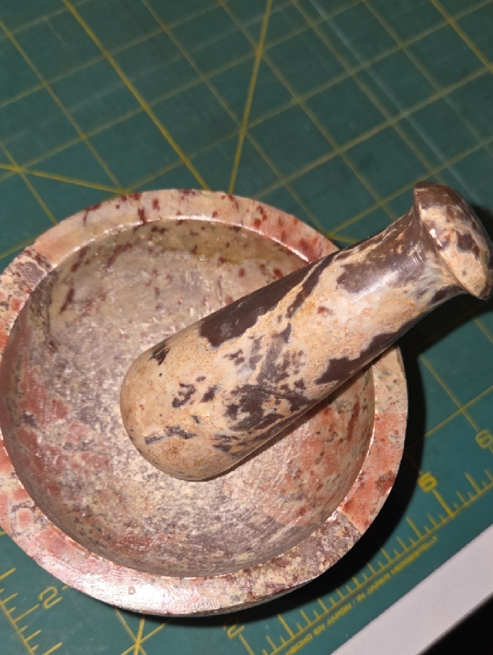 Polished Multicolor Stone Mortar & Pestle - Natural Brown and Cream - Picture 10 of 10